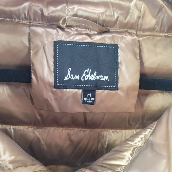 Sam Edelman Womens Gold Puffer Down Jacket Coat Size Large Medium - Picture 10 of 10